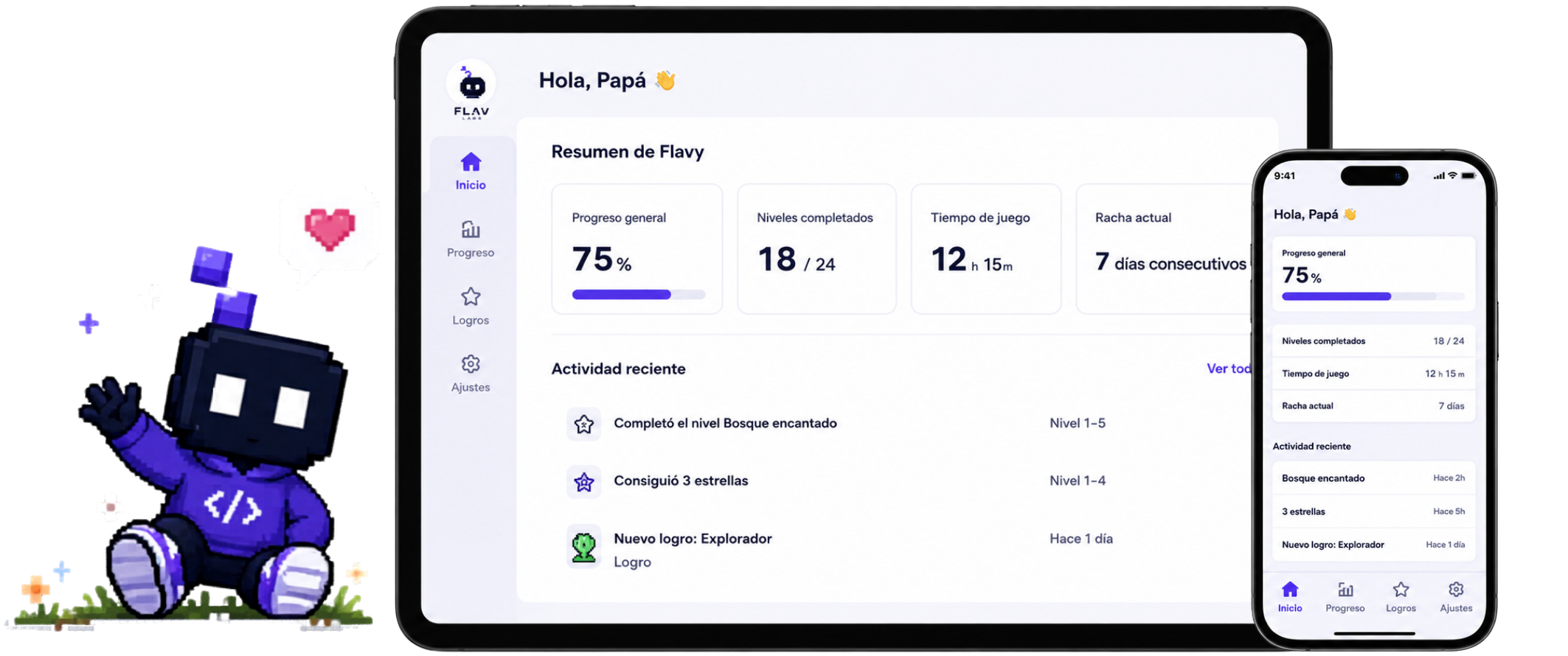 Dashboard de padres FLAV Labs con Flavy